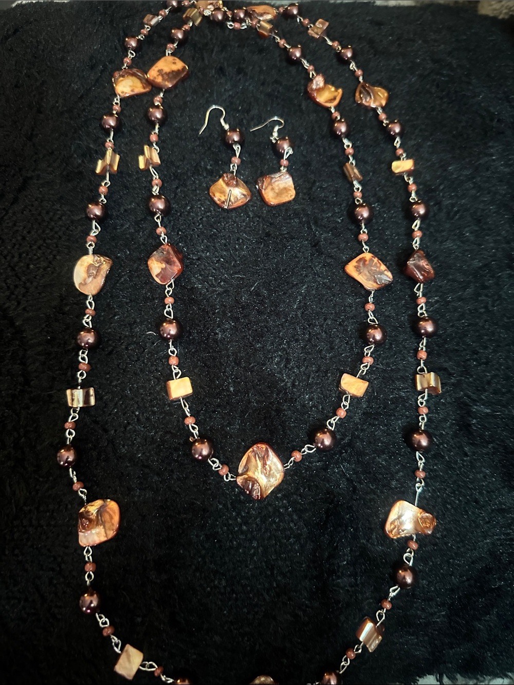 Handmade Brown and Gold Beaded Necklace & Earring Set
